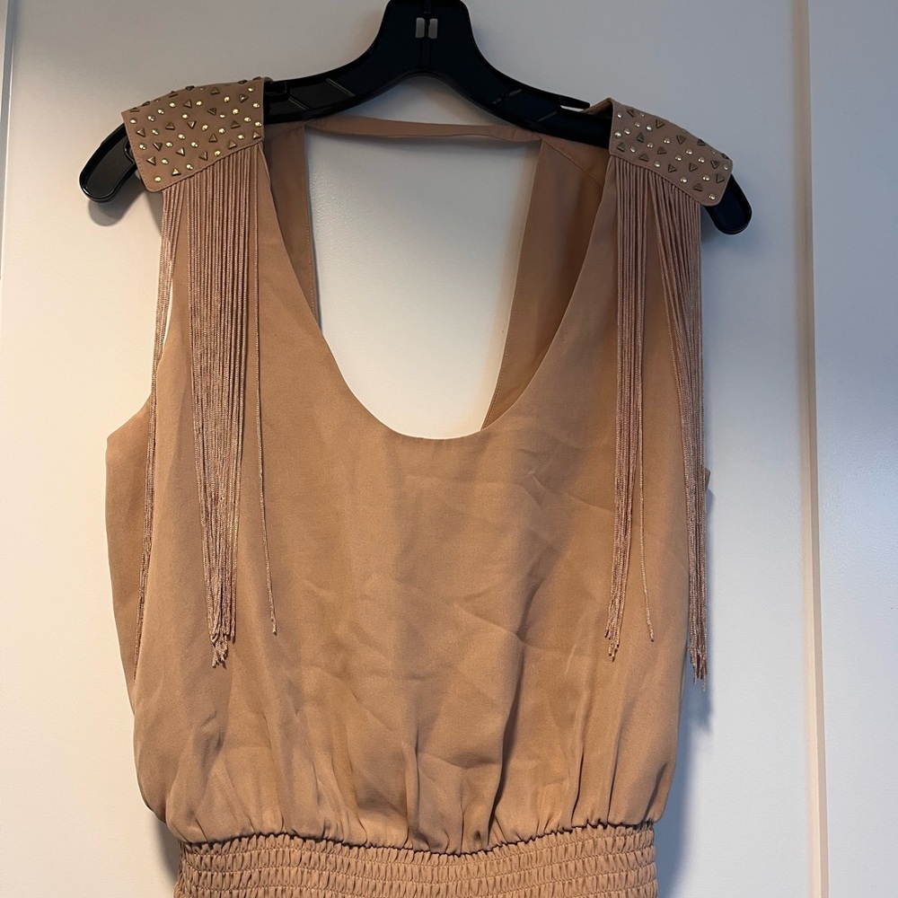 Bebe Tan Embellished Smocked Tank Top